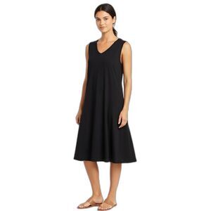 Eileen Fisher Black Hemp Organic Cotton V-neck Loose Fit Sleeveless Casual Dress